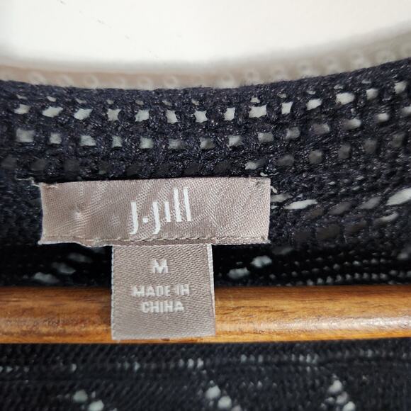 J. Jill Black Linen Blend Knit Baby Doll Cardigan Cover Up Size Medium Beach - Picture 3 of 10